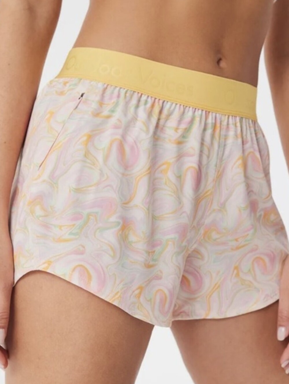 Outdoor Voices Relay Active Shorts Marble Print Gold Waist Medium Like New